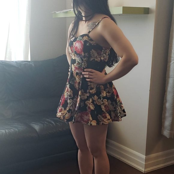 Black Floral Pattern Skater Dress - Picture 3 of 9